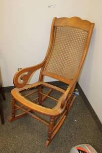 lot 44 image: Vintage Cane Back Rocking Chair - Seat needs repair, see pictures