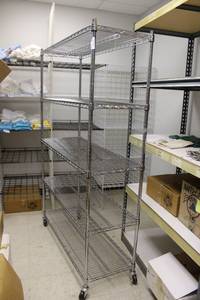 lot 214 image: 5-Shelf Wire Metro Shelf on Wheels - PICKUP MONDAY AFTER 3 OR TUESDAY