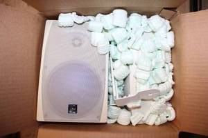 lot 409 image: Pair of Hometech Weather Resistant Speakers with Bracket