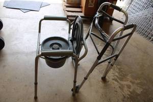 lot 446 image: Portable Potty Chair and Aluminum Walker