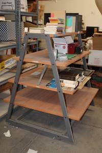 lot 542 image: Pyramid Bookshelf on Wheels CONTENTS NOT INCLUDED