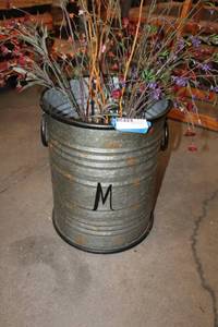 lot 570 image: Metal Planter with Dried Flower Sprigs