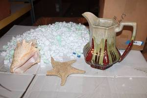 lot 573 image: Conch Shell, Starfish, Glazed Pitcher