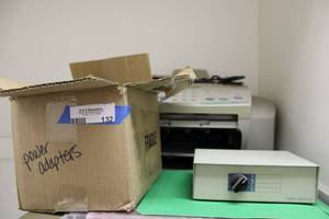 lot 132 image: Power Adapters, Data Switch Box, HP Officejet K80xi Printer