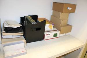 lot 146 image: Office Supplies Carbon Copy Receipts, Hanging Folders, 6x9 Envelopes, Chase Credit Card Scanners
