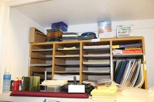 lot 151 image: Office Supplies Paper Slot Holder, CD Jewels, Shipping Labels, Legal Pads, Computer Keyboard Wrist Mat and More