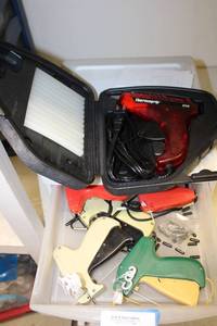 lot 153 image: Thermogrip Hot Glue Gun Kit, Plastic Price Tag Guns, Playing Cards