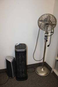 lot 200 image: Fan Lot Metal Floor Oscillating Fan by Allaire, Honeywell Air Purifier Fan, Lasko Heater Fan