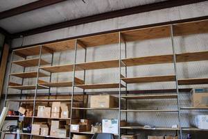 lot 770 image: 5 Sections of Industrial Shelving CONTENTS NOT INCLUDED - PICKUP MONDAY AFTER 3 OR TUESDAY