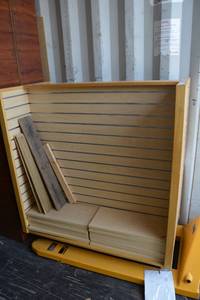 lot 849 image: Slat Wall 2-Sided Display Cabinet with Shelves