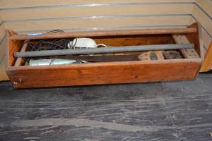 lot 856 image: Wooden Hand Held Tool Box with Tools