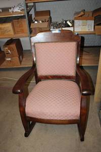 lot 684 image: Vintage Rocking Chair Pink Upholstery with Riveted Button Trim