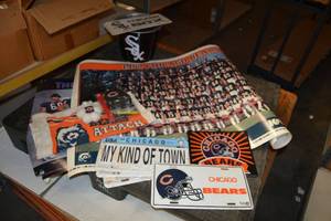 lot 553 image: Chicago Bears and White Sox Lot Posters from 1987, License Plates and More