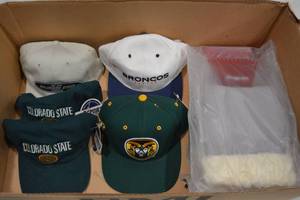 lot 1025 image: Ball Caps and Snap On Ice Scraper Mitts Colorado State and Broncos