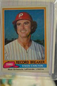 lot 1031 image: 1980 Steve Carlton Record Breaker Card