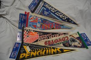 lot 274 image: Hockey Pennants Toronto, New York, Detroit, Phoenix, and Pittsburgh