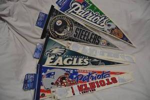 lot 277 image: Football Pennants and Decals Patriots, Steelers, Eagles
