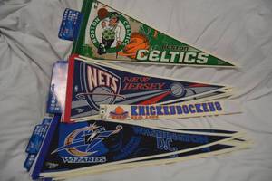 lot 286 image: Basketball Pennants and Decals Celtics, Nets, Wizards