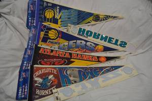 lot 287 image: Basketball Pennants and Decals Pacers, Hawks, Hornets