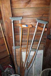 lot 18 image: Crutches, Pool Cue Stick, Vintage cabinet doors