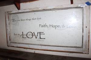 lot 34 image: Vintage window with lettering for hanging