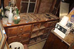 lot 56 image: Vintage Dresser 56W x 18D x 31H  and contents