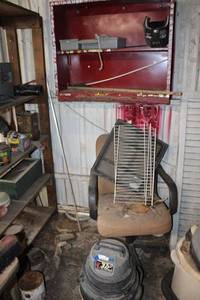 lot 128 image: Shop Vac, Chair, and Metal shelf - bring tools to remove