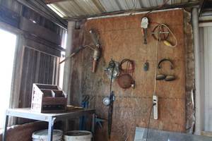 lot 146 image: Cart and wood board lot, Lights and more