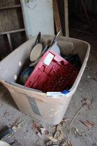 lot 159 image: Tub of tools, pans and more