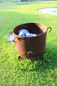 lot 301 image: Homemade Fire Burn Barrel with Horseshoe Handles