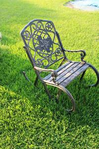 lot 302 image: Outdoor metal and wood rocker