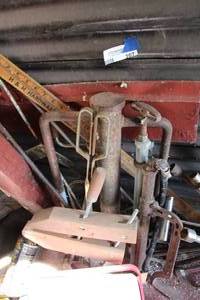 lot 207 image: Tools wood clamp, post driver and more