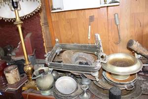 lot 218 image: Cake Plate, Serving Plates, Candle Holders, Table Lamp