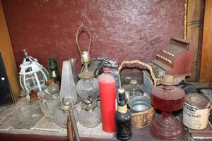 lot 219 image: Hurricane Lamps, Glass Mugs, Vases