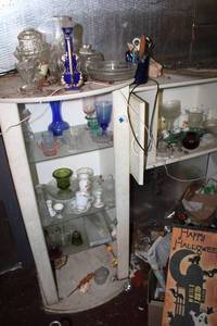 lot 237 image: Cabinet and Contents Glassware, Candle Holders, Plates
