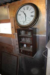 lot 238 image: Wall Clock, Family Wall Picture, Wooden Cabinet with Dishes