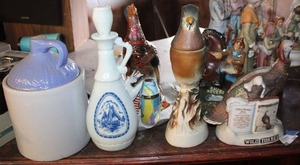 lot 240 image: Wild Turkey Figurine, Paul Revere Figurine, Ceramic Jug, Vintage Jim Beam Dutch Decanter (Lot 239 not included)