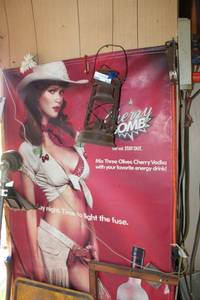 lot 274 image: Vintage Hurricane Lantern, Cherry Vodka Sign Poster