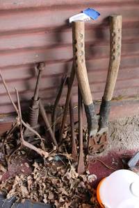 lot 203 image: Tools pipe crimper, pry bars vintage pipe wrench