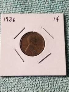 lot 22 image: 1936 one cent Wheat Penny - carded