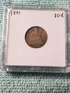 lot 34 image: 1891 Seated Liberty dime - carded