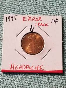 lot 42 image: 1995 penny with error crack-Headache - carded
