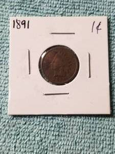 lot 60 image: 1891 Indian Head cent - carded
