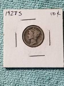 lot 75 image: 1928-S mercury silver dime - carded