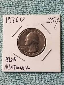 lot 109 image: 1976-D Washington quarter with blob mint mark - carded