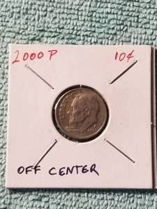 lot 112 image: 2000-P Roosevelt dime - error off center - carded