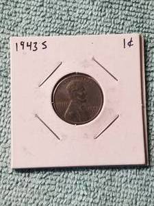 lot 165 image: 1943-S Lincoln head penny - carded