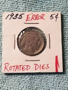 lot 169 image: 1935 Buffalo Nickel - error rotated dies - carded