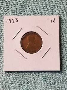 lot 186 image: 1925 one cent wheat penny - carded