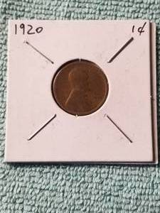 lot 189 image: 1920 one cent wheat penny - carded
